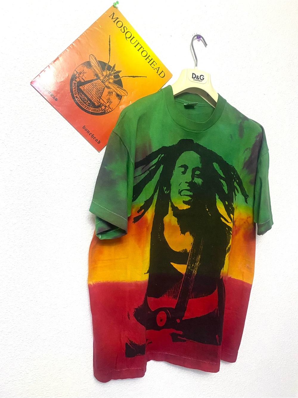 Mosquitohead Vintage Bob Marley Tie-Dye Graphic Tee - Green/Gold//Red